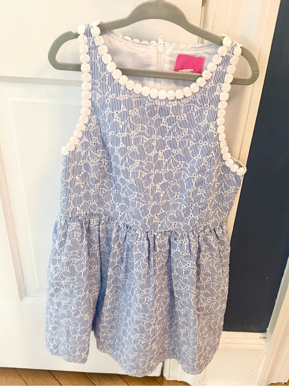 Lilly Pulitzer Mini Tori Blue and White Girls Eyelit Dress Size 7